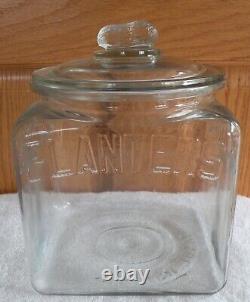 Vintage Square Embossed Planters Jar & Peanut Lid Clear Glass Store Display