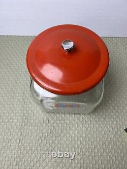 Vintage Squatty Lance Crackers Glass Store Display Jar Red Metal Lid
