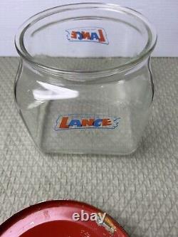 Vintage Squatty Lance Crackers Glass Store Display Jar Red Metal Lid