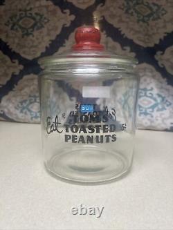 Vintage TOM'S Toasted Peanuts Store Display Jar with Glass Lid (Black Lettering)