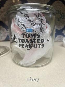 Vintage TOM'S Toasted Peanuts Store Display Jar with Glass Lid (Black Lettering)