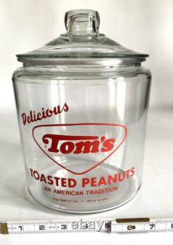 Vintage Tom's Toasted Peanuts Glass Store Counter Display Jar