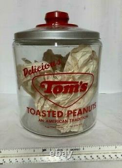 Vintage Tom's Toasted Peanuts Store Display Glass Jar with Metal Lid