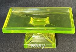 Vintage Vaseline Glass CLARKS TEABERRY GUM Pedestal Display Stand + Gum GLOWS