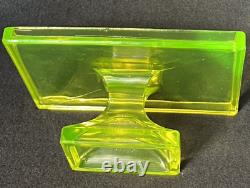 Vintage Vaseline Glass CLARKS TEABERRY GUM Pedestal Display Stand + Gum GLOWS