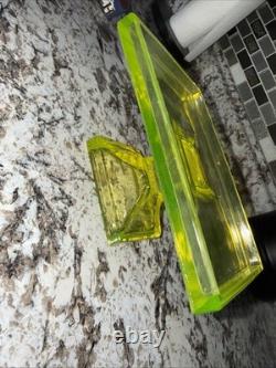 Vintage Vaseline Glass Clarks Teaberry Gum Store Display 1930s Uranium Glass