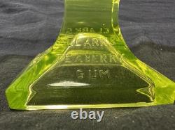 Vintage Vaseline/Uranium Clark's Teaberry Gum Glass Display Tray with Original Gum