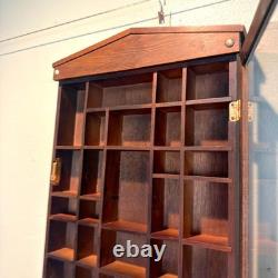 Vintage Wall Curio Wood Cabinet Hanging Trinket Glass Door Hinged Mini Gift