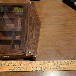 Vintage Wall Curio Wood Cabinet Hanging Trinket Glass Door Hinged Mini Gift