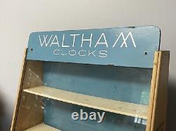 Vintage Waltham Clocks-clock company display counter wooden & glass advertising