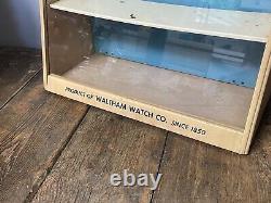 Vintage Waltham Clocks-clock company display counter wooden & glass advertising