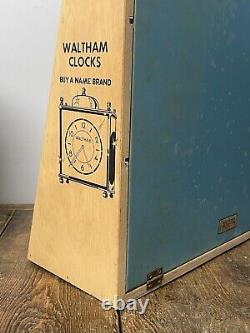 Vintage Waltham Clocks-clock company display counter wooden & glass advertising