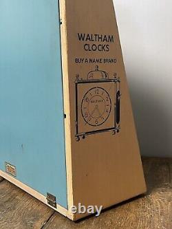 Vintage Waltham Clocks-clock company display counter wooden & glass advertising