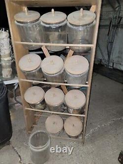 Vintage XXL Glass Display Jars + Wood Rack