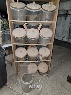 Vintage XXL Glass Display Jars + Wood Rack