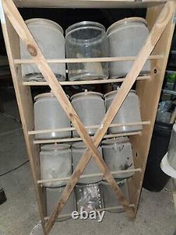 Vintage XXL Glass Display Jars + Wood Rack