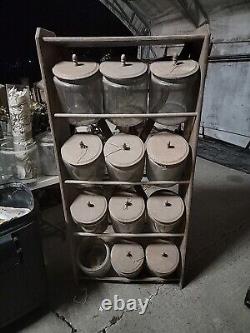 Vintage XXL Glass Display Jars + Wood Rack