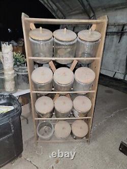 Vintage XXL Glass Display Jars + Wood Rack