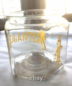 Vintage antique Planters Peanuts c1918 hexagon glass store display jar no lid