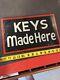 Vintage Antique Reverse On Glass Keys Made Here Trade Sign Rog Store Display