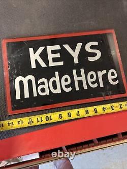 Vintage antique reverse on glass keys made here trade sign Rog Store Display