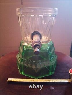 Vintage green Uranium depression Glass Store Display Soda Dispenser UV Reactive