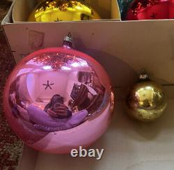 Vtg 50's A Germany, Jumbo 6 Store Display Glass Christmas Ornament Balls + Box