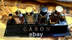 Vtg CARON store tester unit display 4 Bottles withglass daubers Circa 1930s Mini