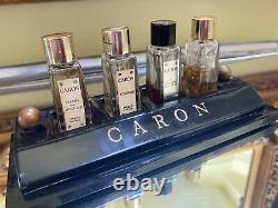 Vtg CARON store tester unit display 4 Bottles withglass daubers Circa 1930s Mini