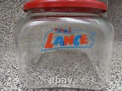 Vtg From the House of the Lance Cracker Glass Jar & Metal Lid Countertop