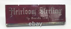 Vtg Heirloom Sterling Service Etched, Painted Glass Store Countertop Sign Onedia