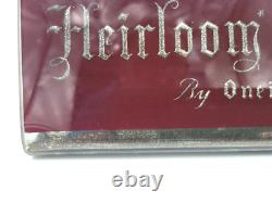 Vtg Heirloom Sterling Service Etched, Painted Glass Store Countertop Sign Onedia