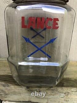 Vtg LANCE COOKIE CRACKER JAR8 Sided Glass Store Display w Lid10+ADVERTISING