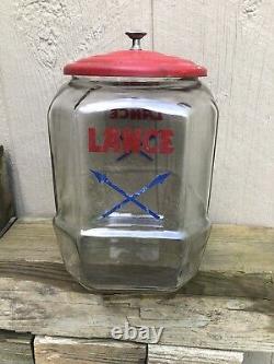 Vtg LANCE COOKIE CRACKER JAR8 Sided Glass Store Display w Lid10+ADVERTISING