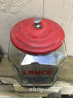 Vtg LANCE COOKIE CRACKER JAR8 Sided Glass Store Display w Lid10+ADVERTISING