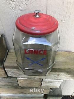 Vtg LANCE COOKIE CRACKER JAR8 Sided Glass Store Display w Lid10+ADVERTISING