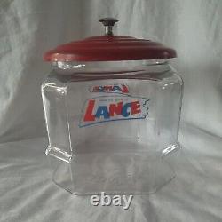 Vtg Lance Cracker Glass Jar 8.5 Counter Top Advertising Store Display 8 Sided