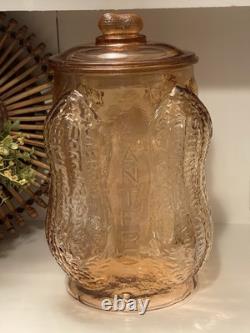 Vtg Pink Glass Planters Peanuts Embossed 4 Corner Store Display Cookie Jar 14 H