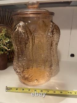 Vtg Pink Glass Planters Peanuts Embossed 4 Corner Store Display Cookie Jar 14 H