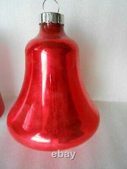 Vtg Shiny Brite Mercury Glass Bell Large Red 5 Store Display Orig Box #1
