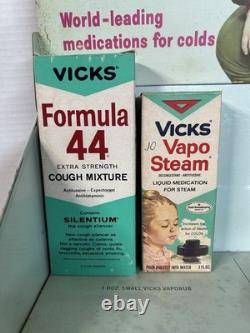 Vtg Vicks, Countertop Store, Display Vtg Tin Sign, Glass Bottle Advertisement