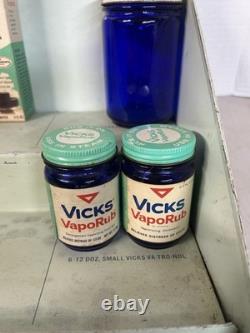 Vtg Vicks, Countertop Store, Display Vtg Tin Sign, Glass Bottle Advertisement