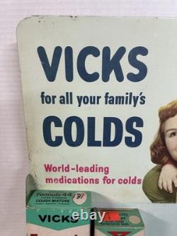 Vtg Vicks, Countertop Store, Display Vtg Tin Sign, Glass Bottle Advertisement