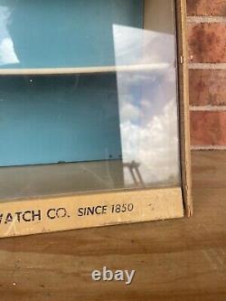 Vtg Waltham Clocks-clock company display counter? Wooden & glass advertising