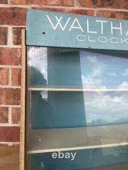 Vtg Waltham Clocks-clock company display counter? Wooden & glass advertising