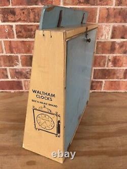 Vtg Waltham Clocks-clock company display counter? Wooden & glass advertising