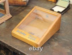 Vtg Wood Glass Counter Showcase Berkeley Lighter Store Display Case Advertising