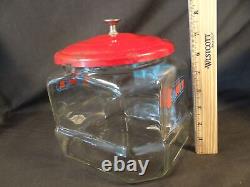 VtgLance Cracker Glass Jar 7.5 Counter Top Advertising Store Display 8 Sided
