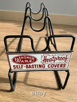 Wagner Ware Heatproof Store Display Ad Rack-4 Glass Self-Basting Covers Lids HTF