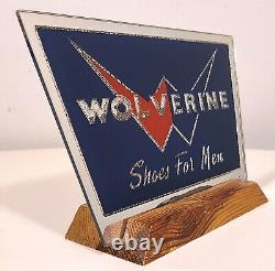 Wolverine Mens Shoes Vintage Store Advertising Display Mirrored Glass Plaque